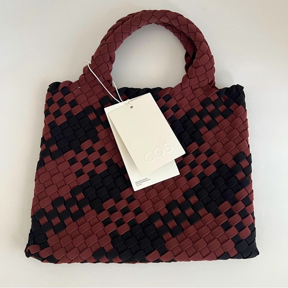 NWT COS Brown and Black Mini Checked Woven Tote Bag